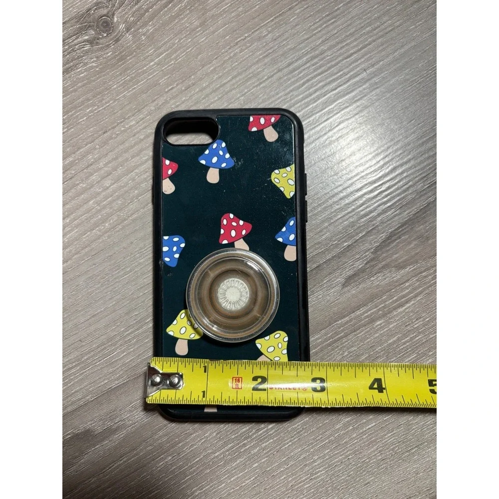Mushroom Print Phone Case with Integrated Grip Black Bumper for iPhone 7 8 SE